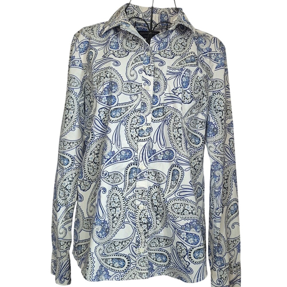 Banana Republic Womens Classic Fit Blue White Paisley Button Down Shirt Size M